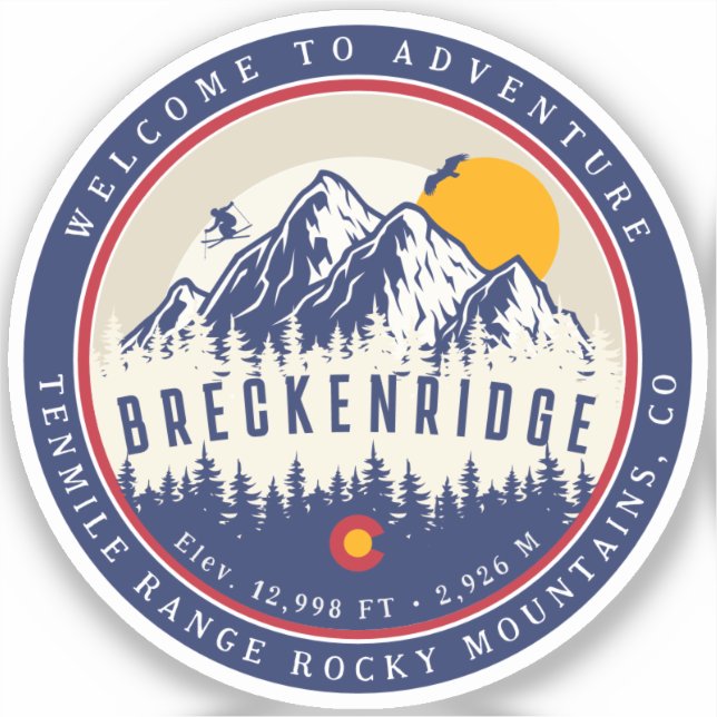 Breckenridge Colorado Flag Mountain Ski Souvenir Sticker (Front)