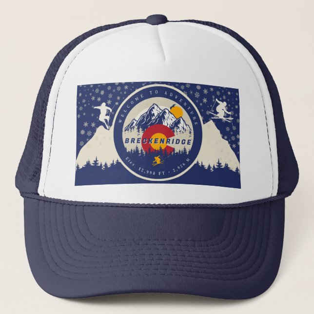 Breckenridge Colorado Flag Mountain Ski Souvenir Trucker Hat (Front)