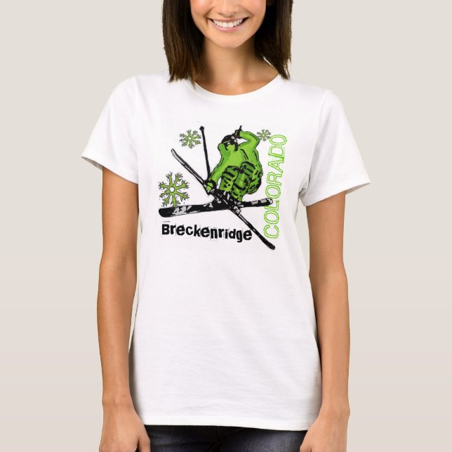 Breckenridge Colorado green theme ladies ski tee (Front)