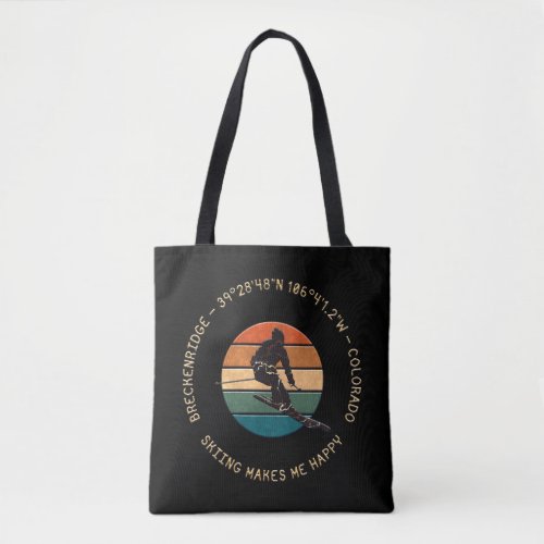 Breckenridge Colorado _ Man Skier Golden Text Tote Bag