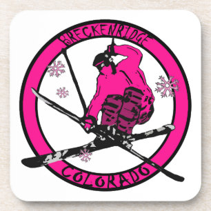 Breckenridge Colorado pink skier circle Beverage Coaster