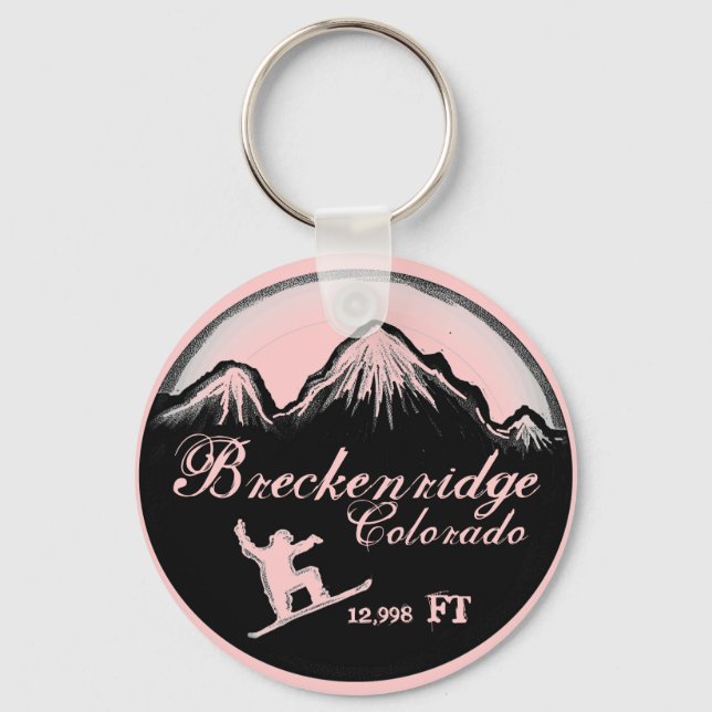 Breckenridge Colorado pink snowboard art keychain (Front)