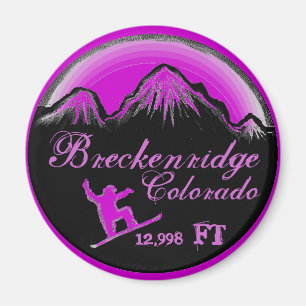 Breckenridge Colorado purple snowboard art magnet