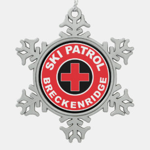 Breckenridge Colorado Ski Patrol Snowflake Pewter Christmas Ornament