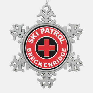 Breckenridge Colorado Ski Patrol Snowflake Pewter Christmas Ornament