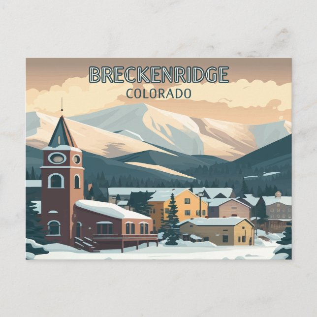 Breckenridge Colorado Snow Mountains Vintage Retro Postcard (Front)