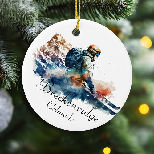 Breckenridge Colorado Watercolor Snowboarding Ceramic Ornament