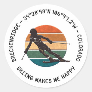 Breckenridge, Colorado - Woman Skier, Black Text Classic Round Sticker