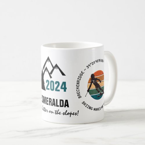 Breckenridge Colorado _ Woman Skier Black Text Coffee Mug