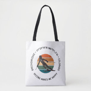 Breckenridge, Colorado - Woman Skier, Black Text Tote Bag