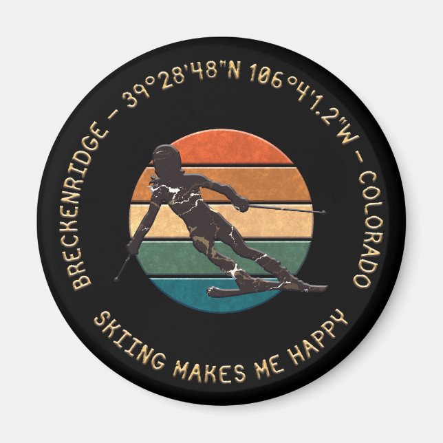 Breckenridge, Colorado - Woman Skier, Gold Text Magnet (Front)