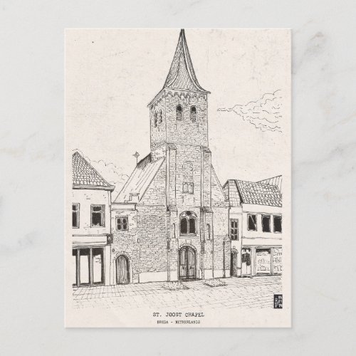 Breda Dutch Vintage Architecture Sketch Art Postcard