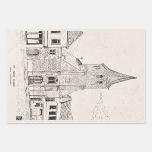 Breda Dutch Vintage Architecture Sketch Art Wrapping Paper Sheets