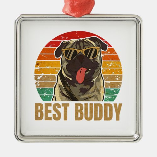 Breed Retro Pug Vintage Paw Pet Puppy Dog Lover  Metal Ornament