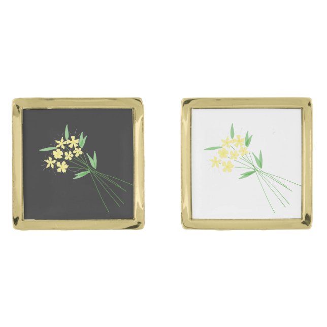 "Breeze in Bloom" – Hand-Drawn Floral Cufflinks (Front)