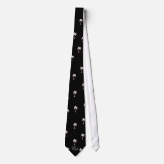 Breezy Beach Wear White Palm Black Neck Tie