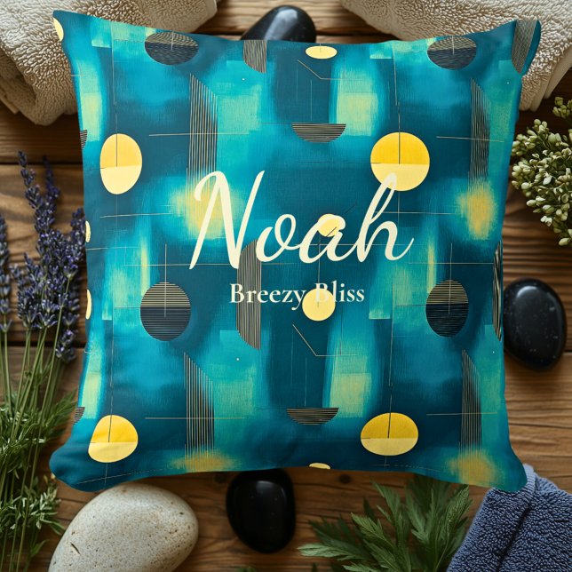 Breezy Bliss – Personalized Teal & Yellow Geometry Throw Pillow (Creator Uploaded)