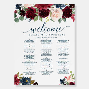 Breezy Burgundy Navy Wedding Seating Chart Foam Board