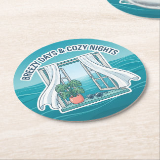 Breezy Days and Cozy Nights Round Paper Coaster