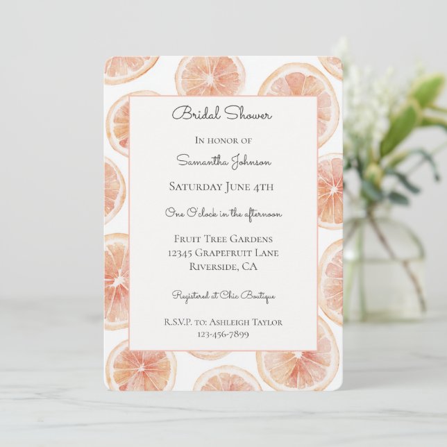 Breezy Grapefruit Bridal Shower   Invitation (Standing Front)