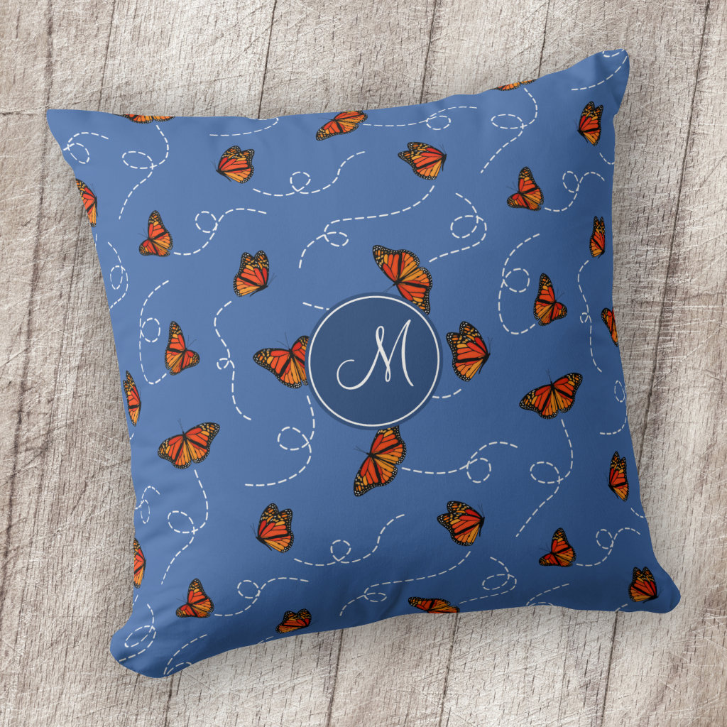 breezy Monarch butterflies pattern blue pillow