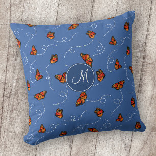 breezy Monarch butterflies pattern blue Throw Pillow