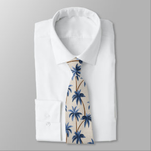 Breezy Palm Trees on Faux Grasscloth - Blue Neck Tie