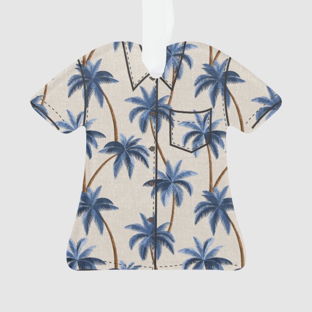 Breezy Palm Trees on Faux Grasscloth- Blue Ornament (Front)