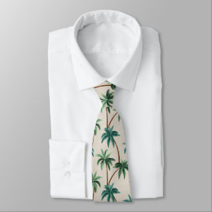 Breezy Palm Trees on Faux Grasscloth - Green Neck Tie