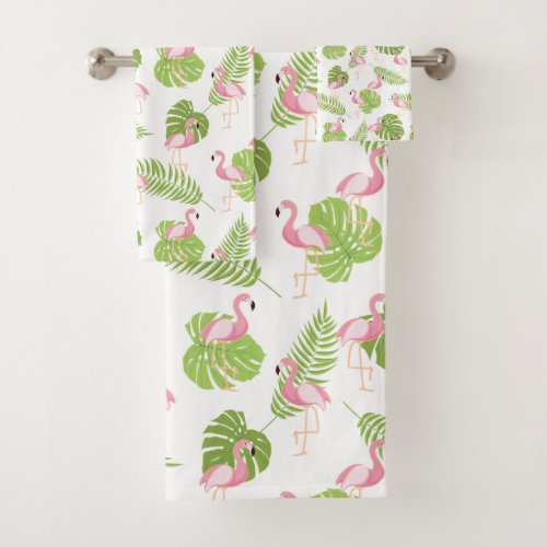 Breezy Pink Flamingo Pattern Bath Towel Set