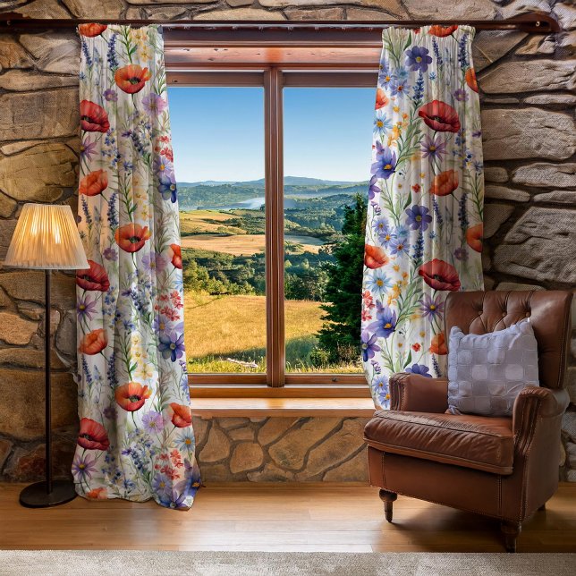 Breezy Spring | Summer Wildflowers Pattern Sheer Curtains (Breezy Spring Summer Wildflowers Pattern Sheer Curtains)