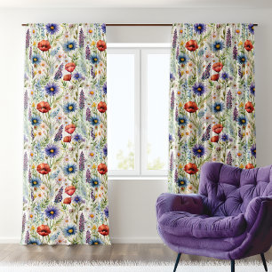 Breezy Spring Summer Wildflowers Pattern Sheer Curtains