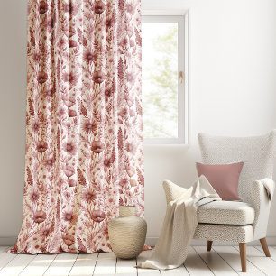 Breezy Watercolor Monochromatic Pink Wildflowers Sheer Curtains