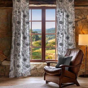 Breezy Watercolor Monochrome Black Wildflowers Sheer Curtains