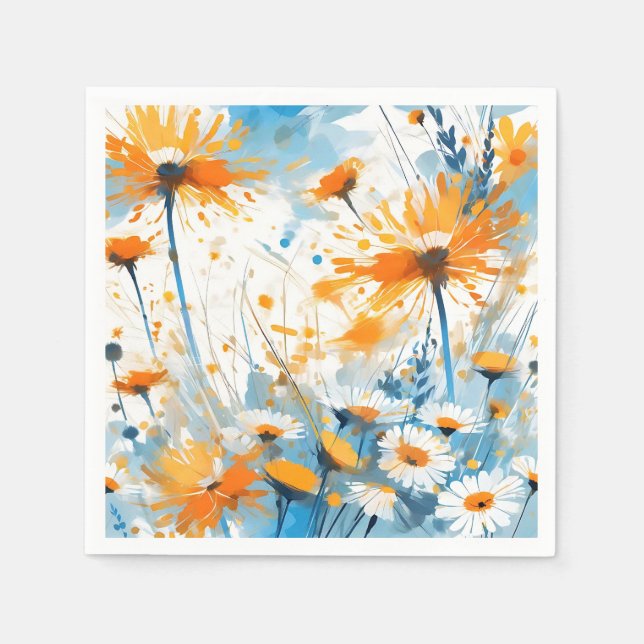 Breezy Wildflower Field in Orange Napkins (Front)