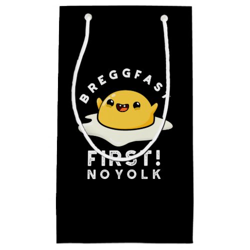 Breggfast First No Yolk Funny Egg Pun Dark BG Small Gift Bag