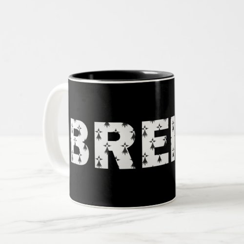 breizh text Brittany flag France province symbol b Two_Tone Coffee Mug