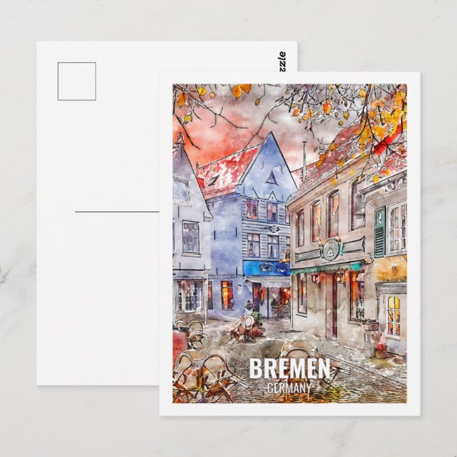 Bremen Germany Travel Place Watercolor Postcard (Front/Back)