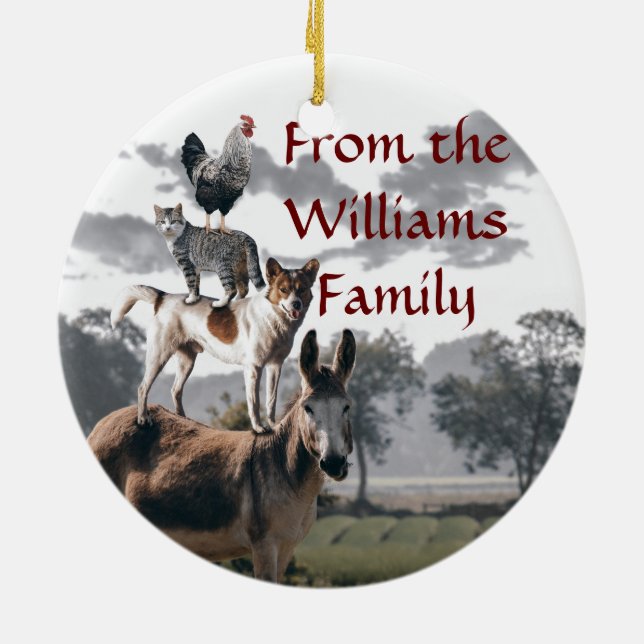 Bremen Musicians Fun Animal Story Ceramic Ornament (Back)