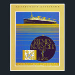 Bremen - NewYork in der 1st Classe Poster<br><div class="desc">Vintage art deco ocean liner poster for Norddeutcher Lloyd's 1st Class transatlantic passenger services.</div>