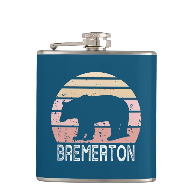 Bremerton Washington Retro Bear Flask (Front)