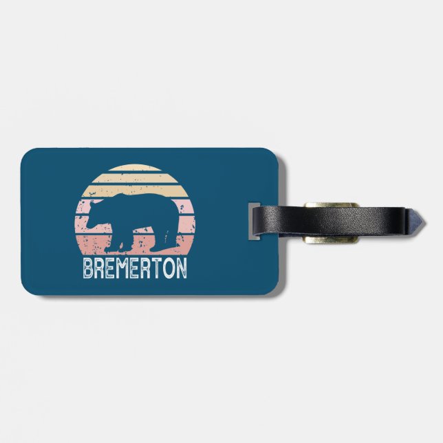 Bremerton Washington Retro Bear Luggage Tag (Back Horizontal)