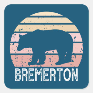 Bremerton Washington Retro Bear Square Sticker