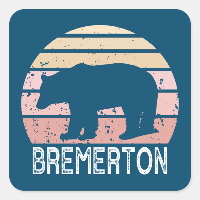 Bremerton Washington Retro Bear Square Sticker (Front)