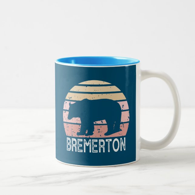Bremerton Washington Retro Bear Two-Tone Coffee Mug (Right)