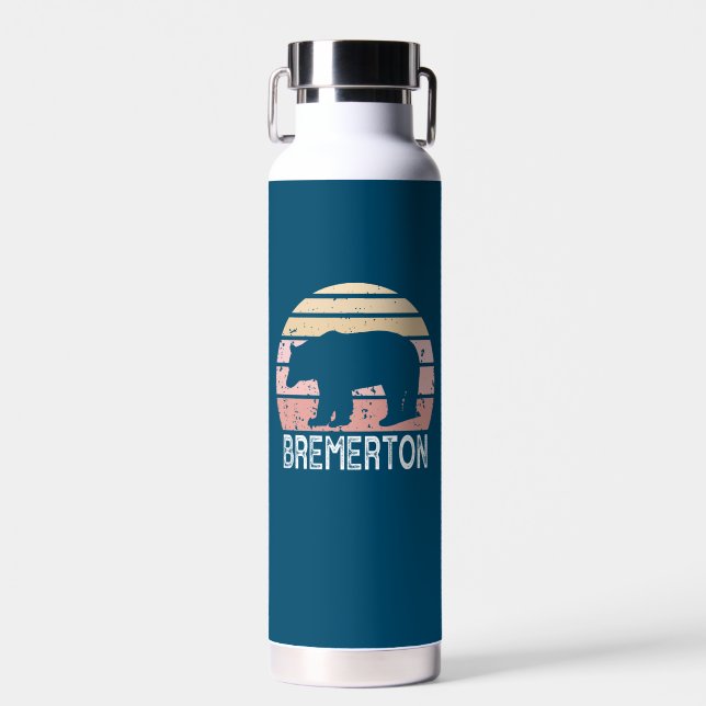 Bremerton Washington Retro Bear Water Bottle (Front)