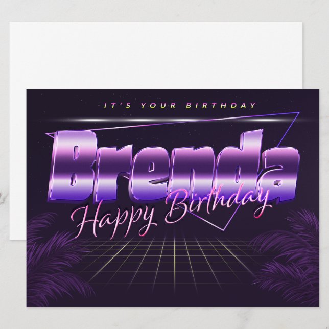 Brenda first name purple retro card birthday (Front/Back)