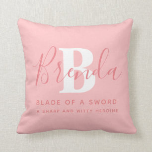 Brenda name meaning monogram coral orange text throw pillow