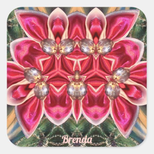 BRENDA  Shades Green Silver Pink  Square Sticker