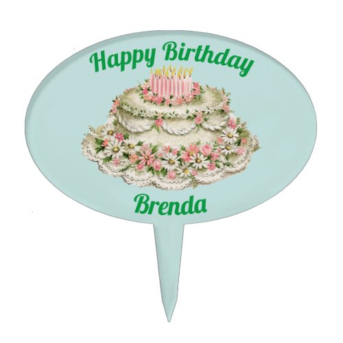 BRENDA  VINTAGE BIRTHDAY CAKE   CAKE TOPPER